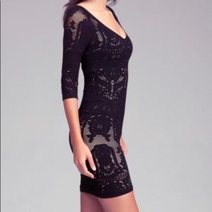 bebe Crochet Lace Overlay Bodycon Dress